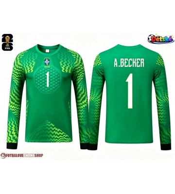 Brazílie Alisson Becker #1 Brankář Venkovní dres komplet pro Děti MS 2026 Dlouhým Rukávem (+ Krátké kalhoty)